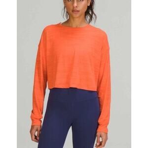 Lululemon Sz 6 Muscle Love L/S Crop Shirt Tiger Mesh Warm Coral Orange LW3EVLS